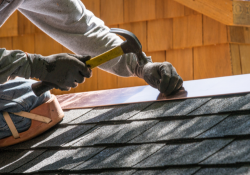 Close-up of a roof with proper flashing installation. Local roofer in Georgetown.